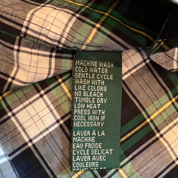 Lauren Ralph Lauren Navy/Green/Yellow Plaid Classic Cotton Button Front Shirt 2P - Picture 7 of 9